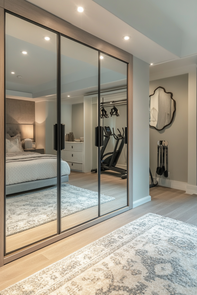 11. Mirrored Closet Doors for a Hidden Gym Look