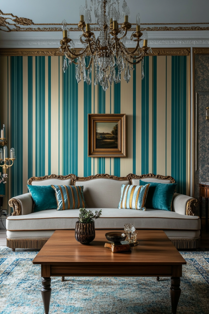 12. Blue and Green Striped Wallpaper for a Classic Look