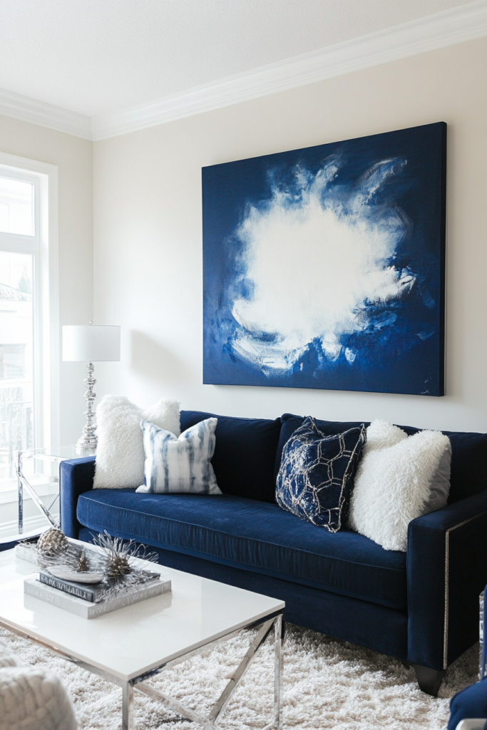 12. Navy and White with Bold Artwork