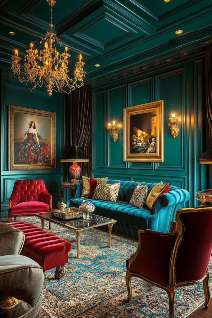12. Teal and Jewel Tones for a Regal Feel