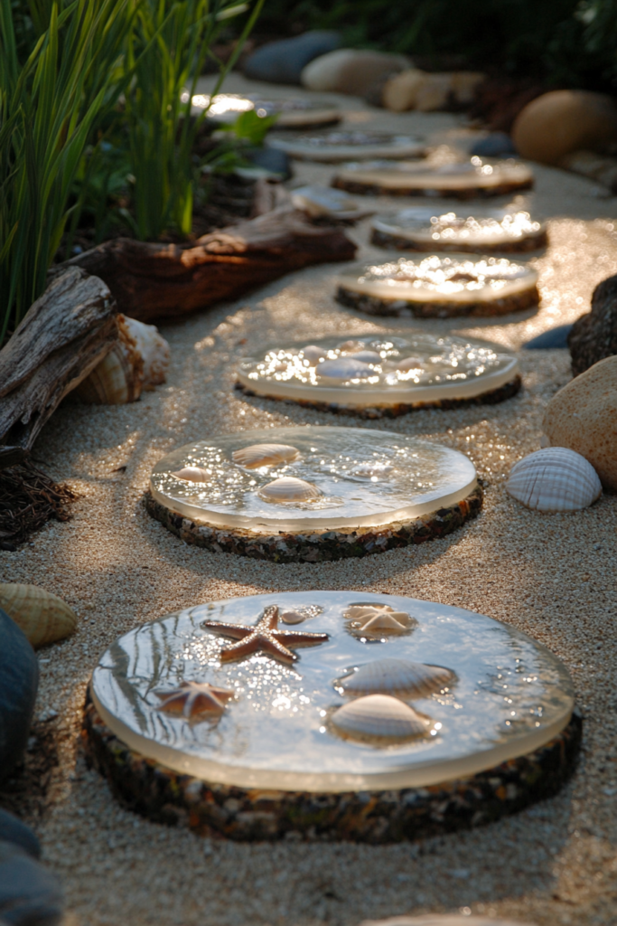 13. Resin and Seashell Stepping Stones