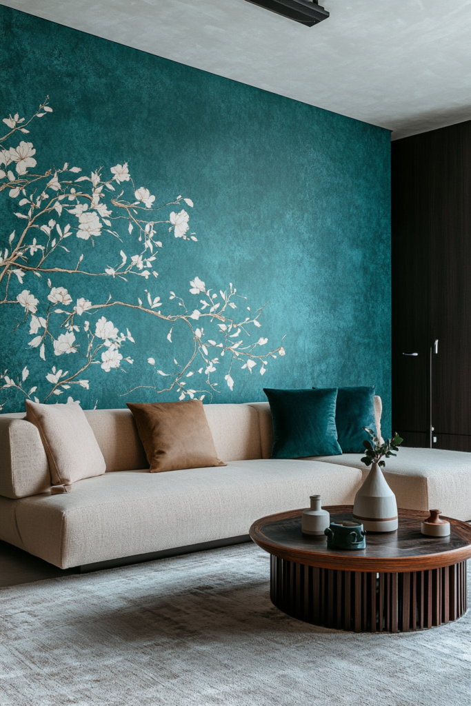 13. Teal Wallpaper for a Statement Wall