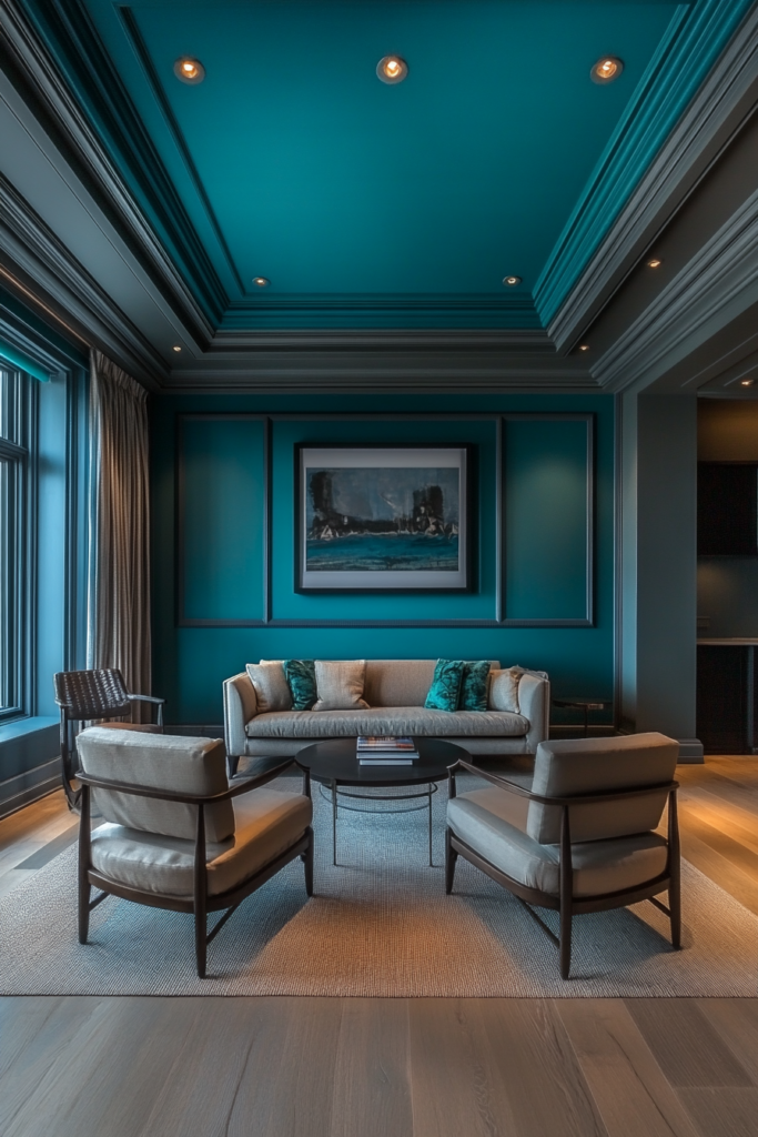 15. Blue and Green Ceiling for a Bold Twist
