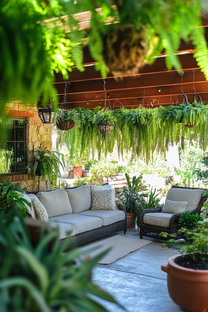 15. Covered Patio with Hanging Plants