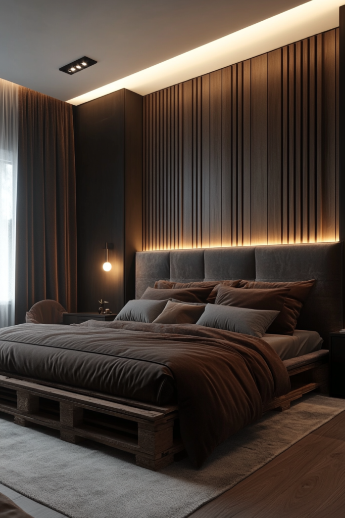 15. Elegant Pallet Bed with Upholstered Headboard