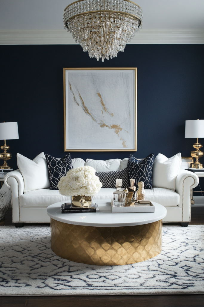 15. Navy and White with Statement Lighting