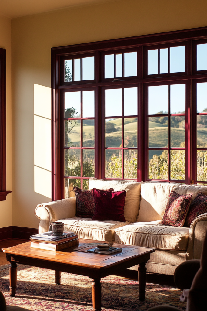 17. Burgundy Window Frames for a Colorful Frame