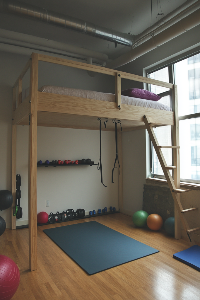 17. Loft Bed with a Workout Space