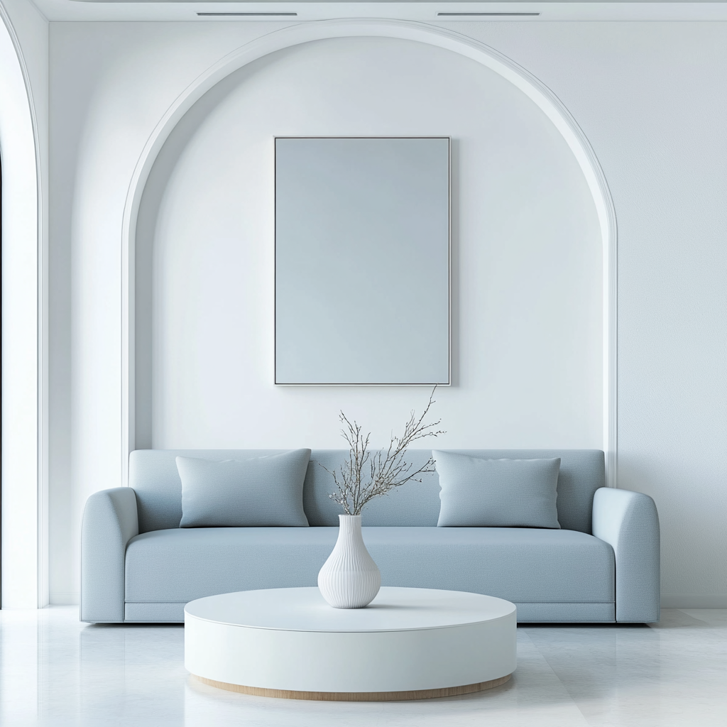 17. Minimalist Chic with a Blue Couch