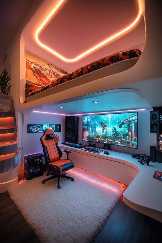 18. Loft Bed with a Gaming Station
