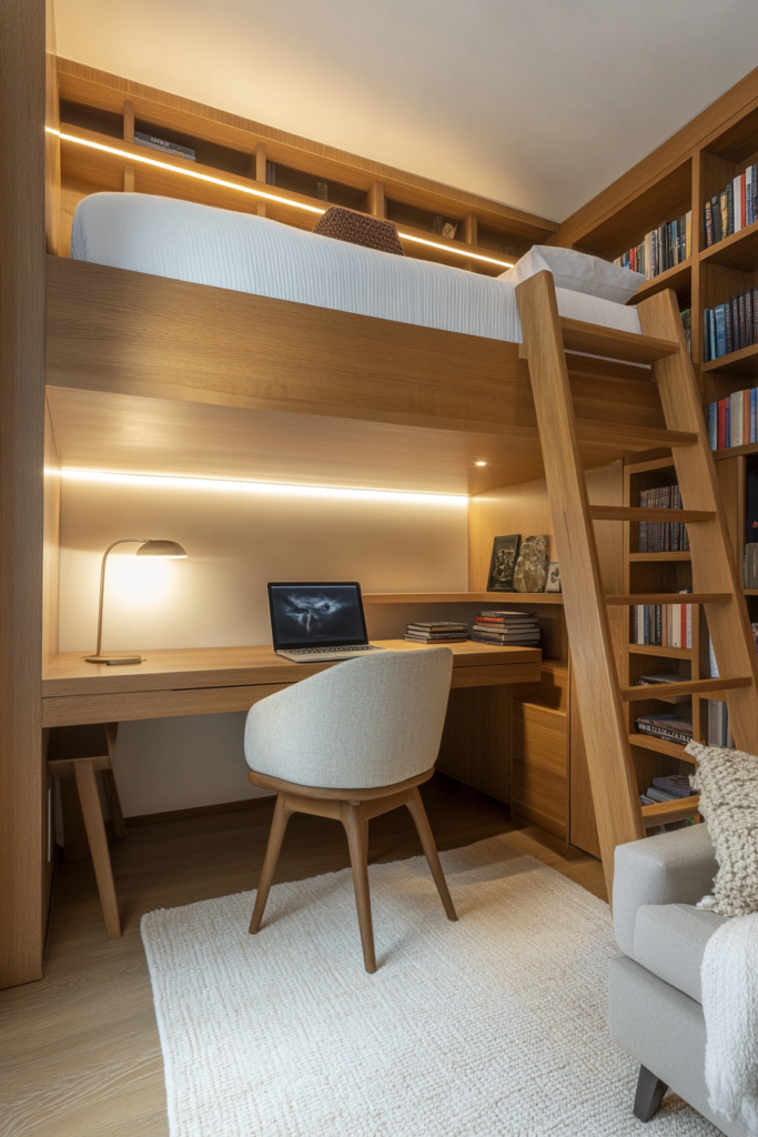 2. Loft Bed with a Built-In Desk