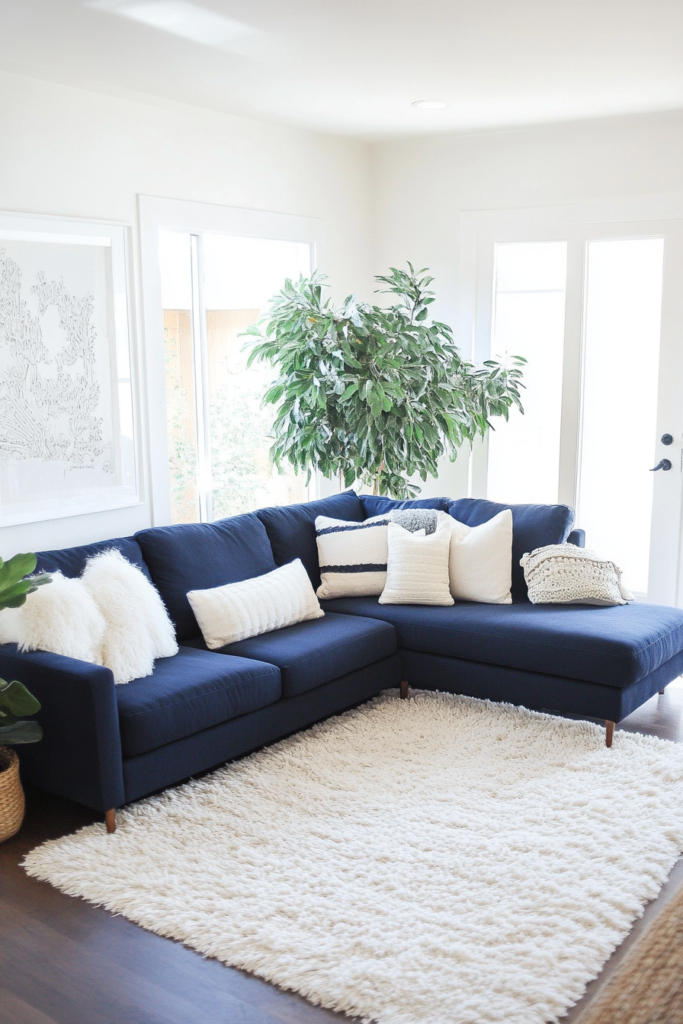 2. White Walls with Navy Furniture