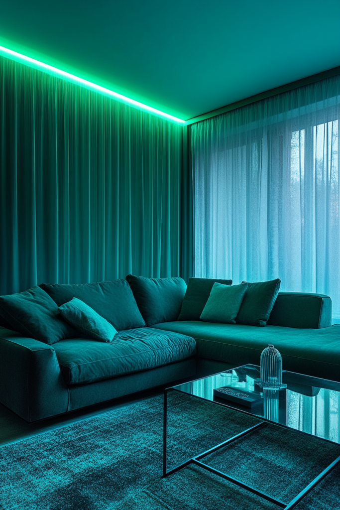 21. Moody Blue and Green Lighting for an Ambient Glow