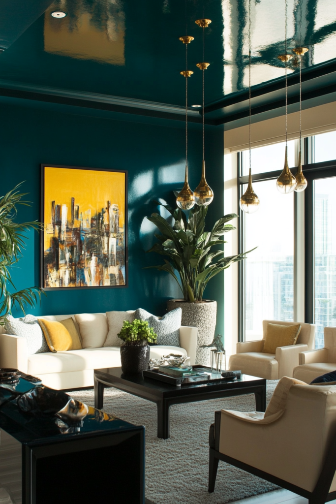 21. Teal Ceiling for an Unexpected Pop of Color
