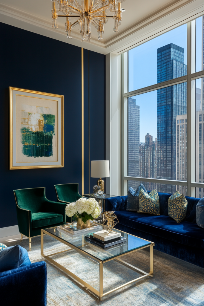 3. Navy and Emerald Accents for a Luxurious Feel