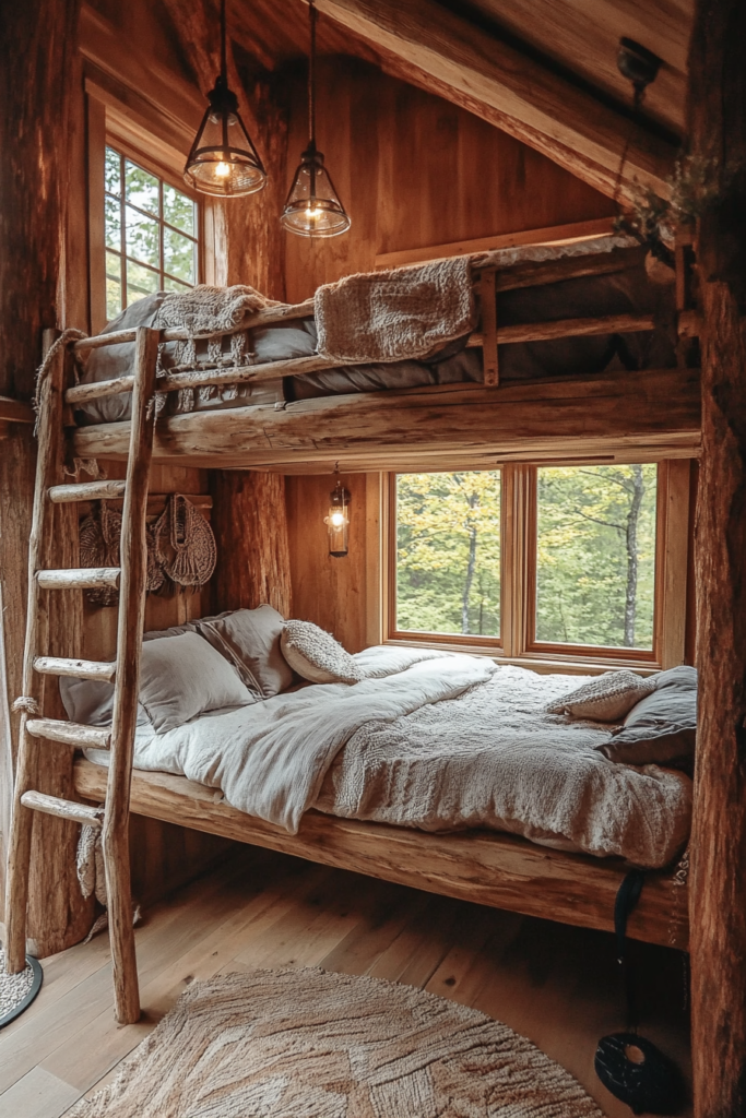 5. Rustic Wooden Loft Bed