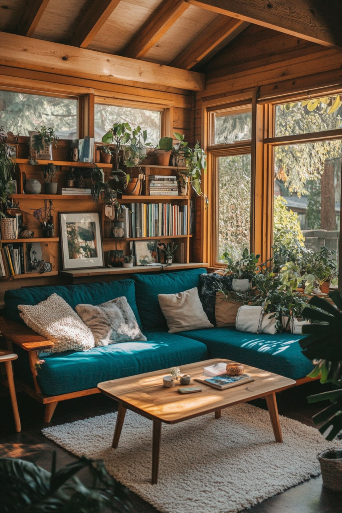 5. Teal and Wood for a Natural Touch