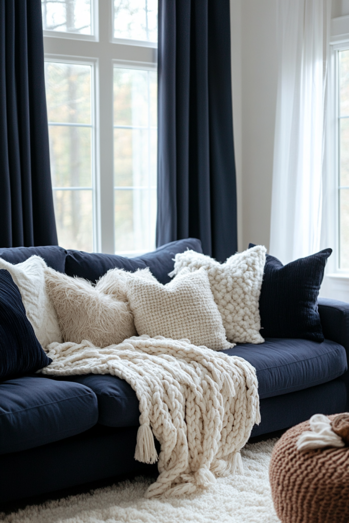 6. Cozy Navy and White Textiles