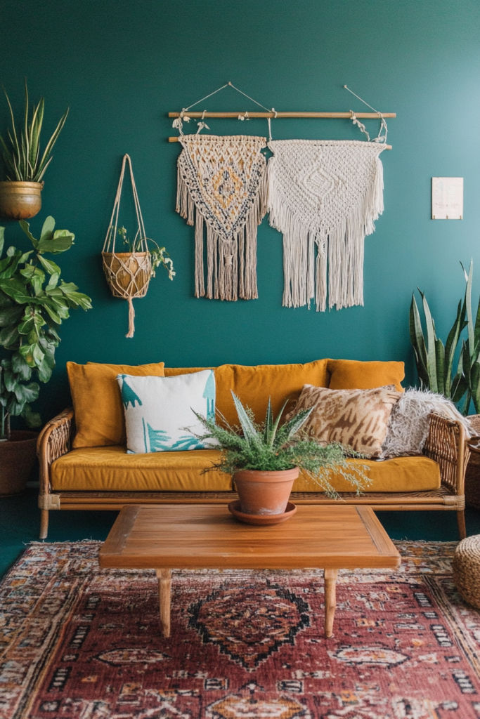 7. Bohemian Vibes with Teal and Earthy Tones