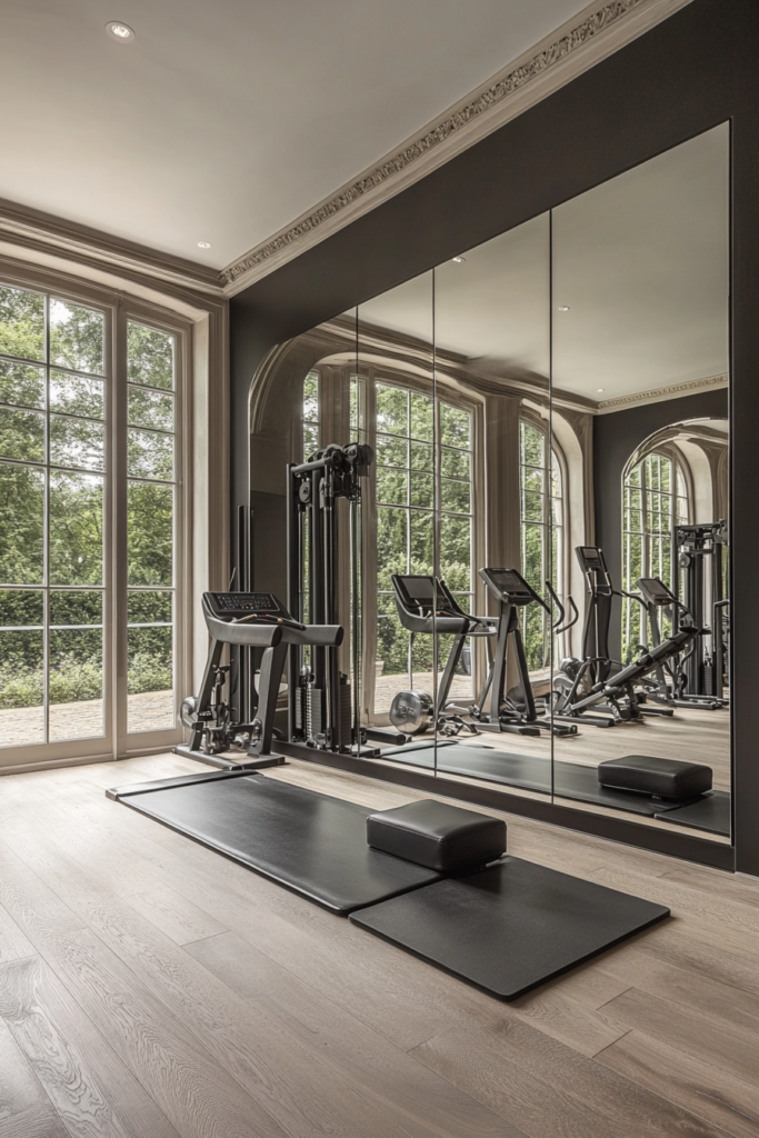 7. Full Mirrored Wall for a Professional Gym Look