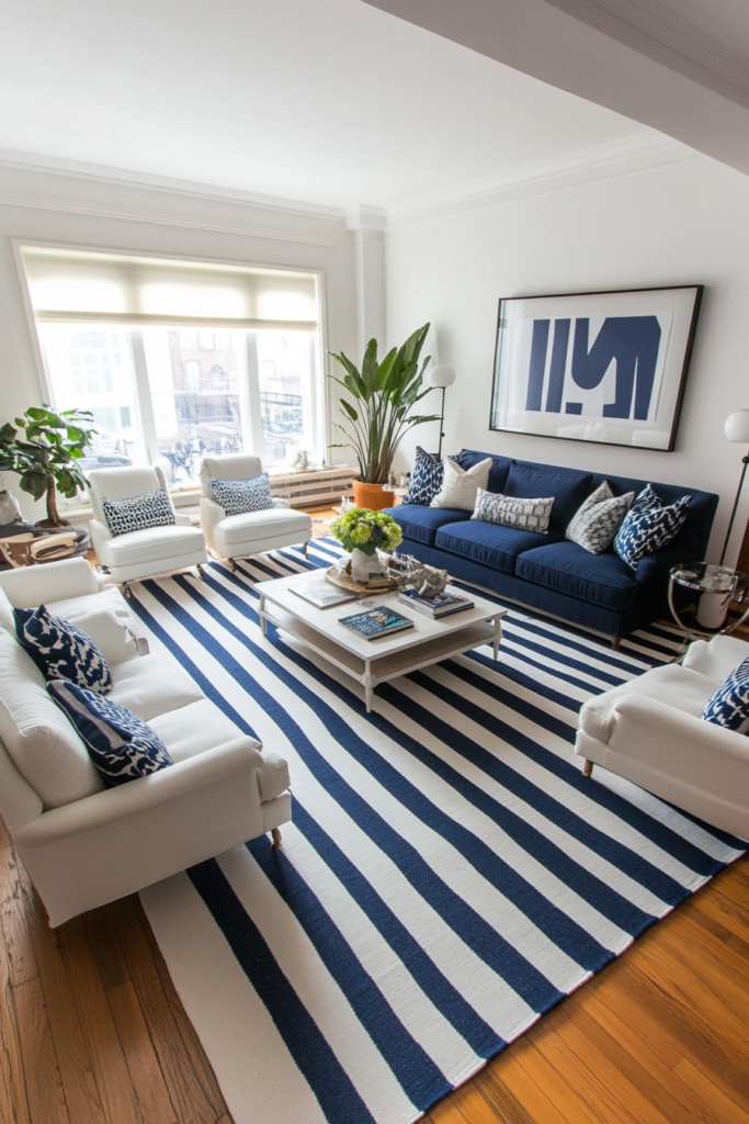 7. Navy and White Striped Rugs