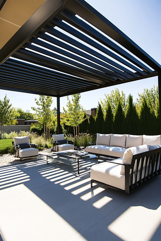 7. Steel Pergola for a Modern Touch