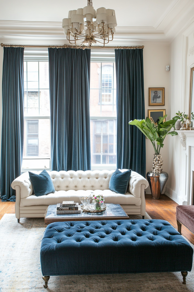 8. Navy Window Treatments