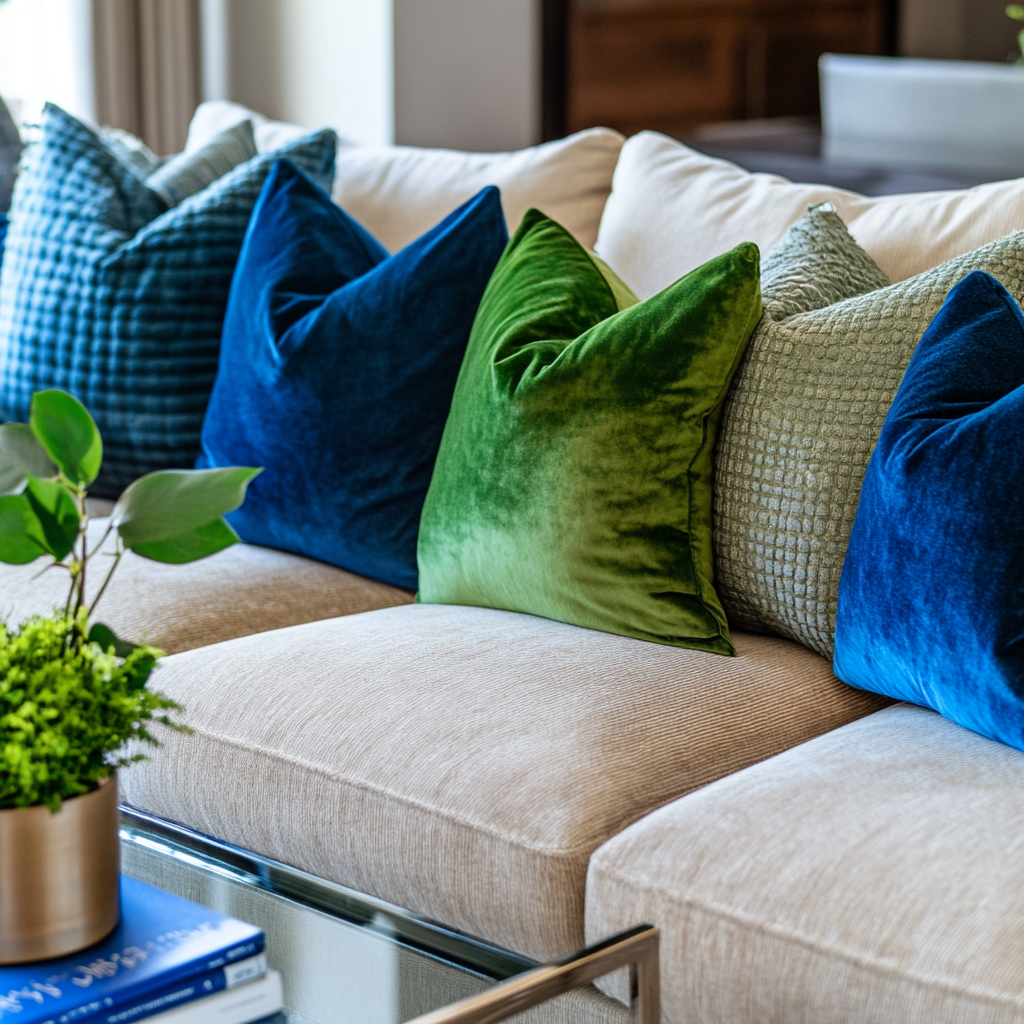 9. Green and Blue Throw Pillows for a Quick Refresh