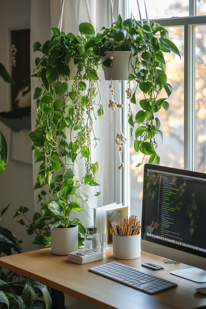 1. Hanging Planters Above Your Desk