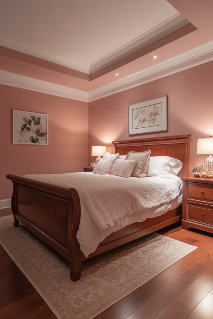 1. Soft Pink Walls with Rich Brown Accents
