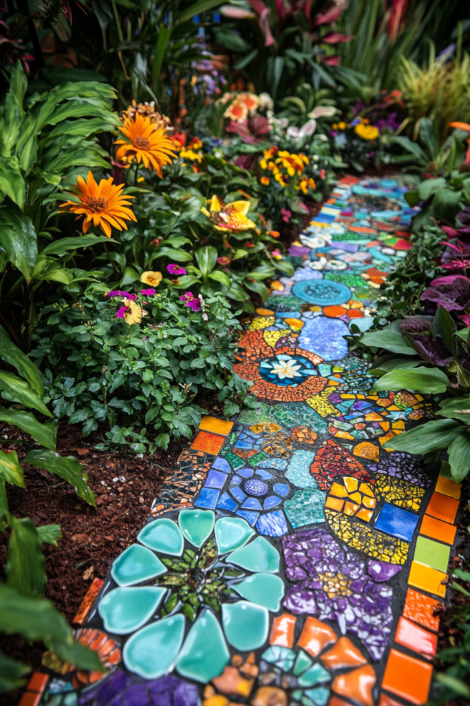 10. Tile Mosaic Edging for a Pop of Color