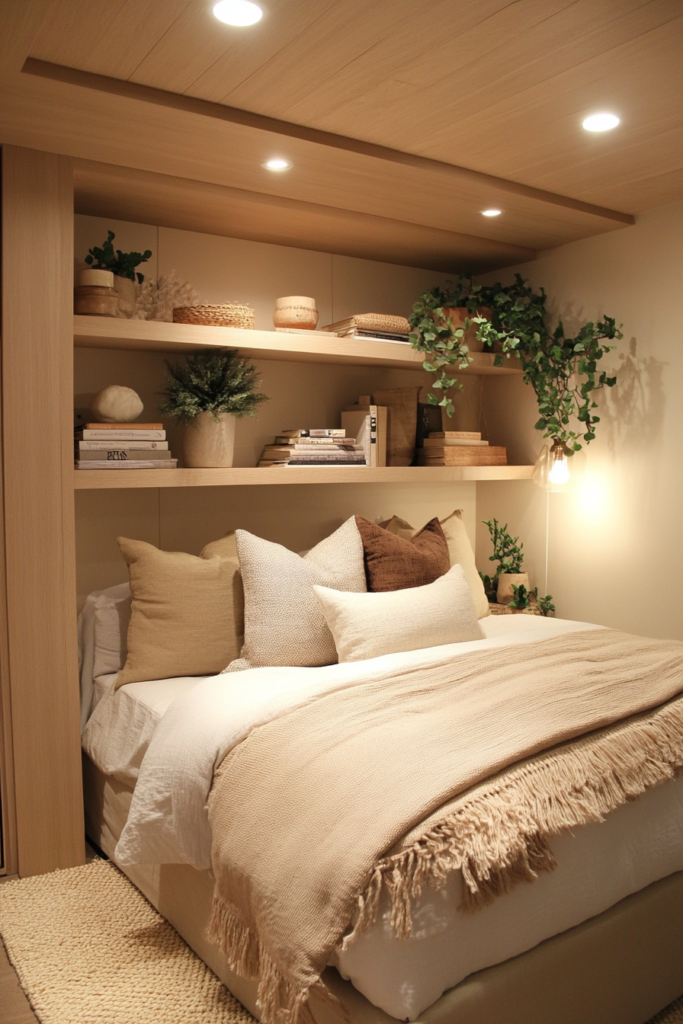 12. Install Shelving Above the Bed