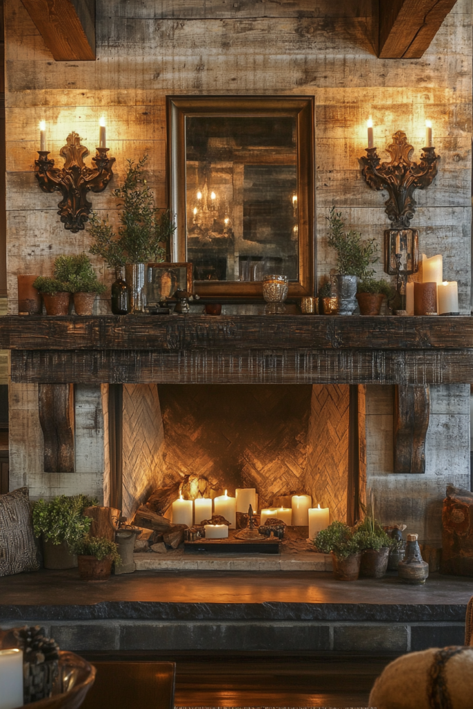 12. Introduce Rustic Mantel Décor