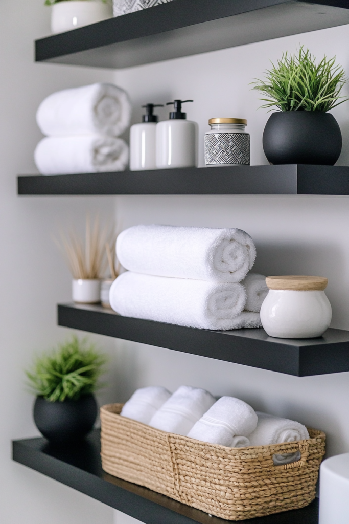 12. Minimalist Black and White Floating Shelves