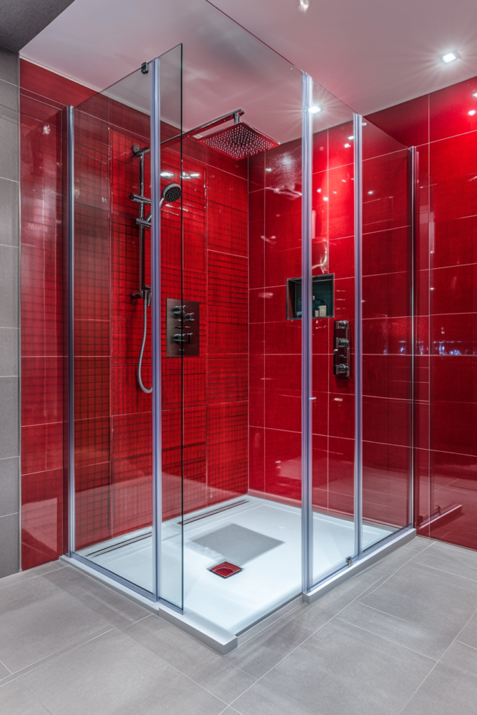 12. Red Shower Tiles for a Pop of Color