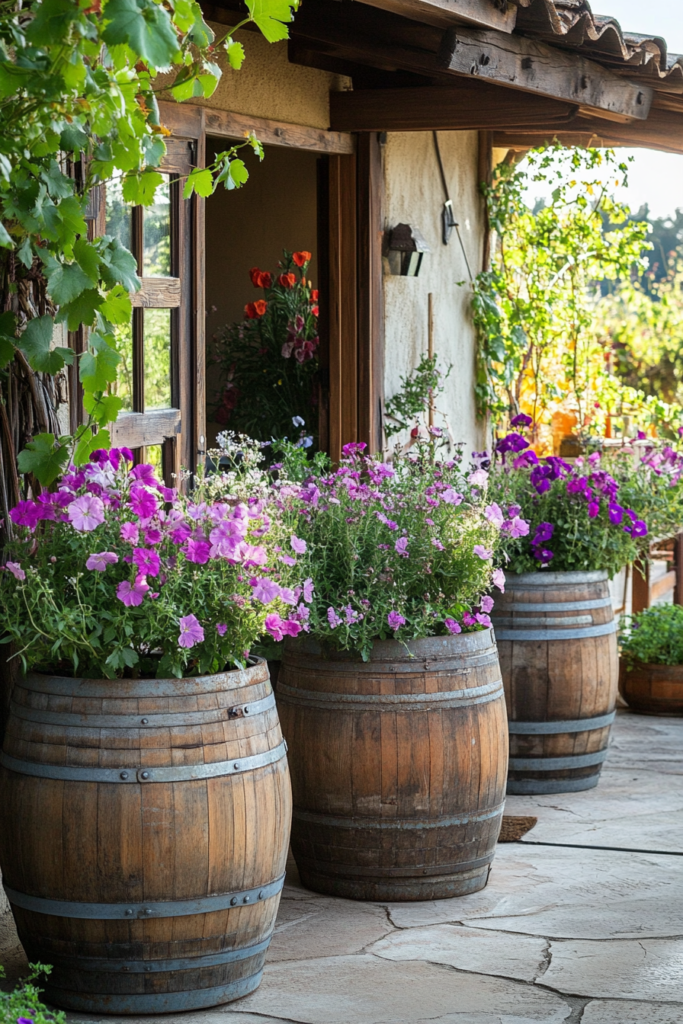 12. Wine Barrel Planters