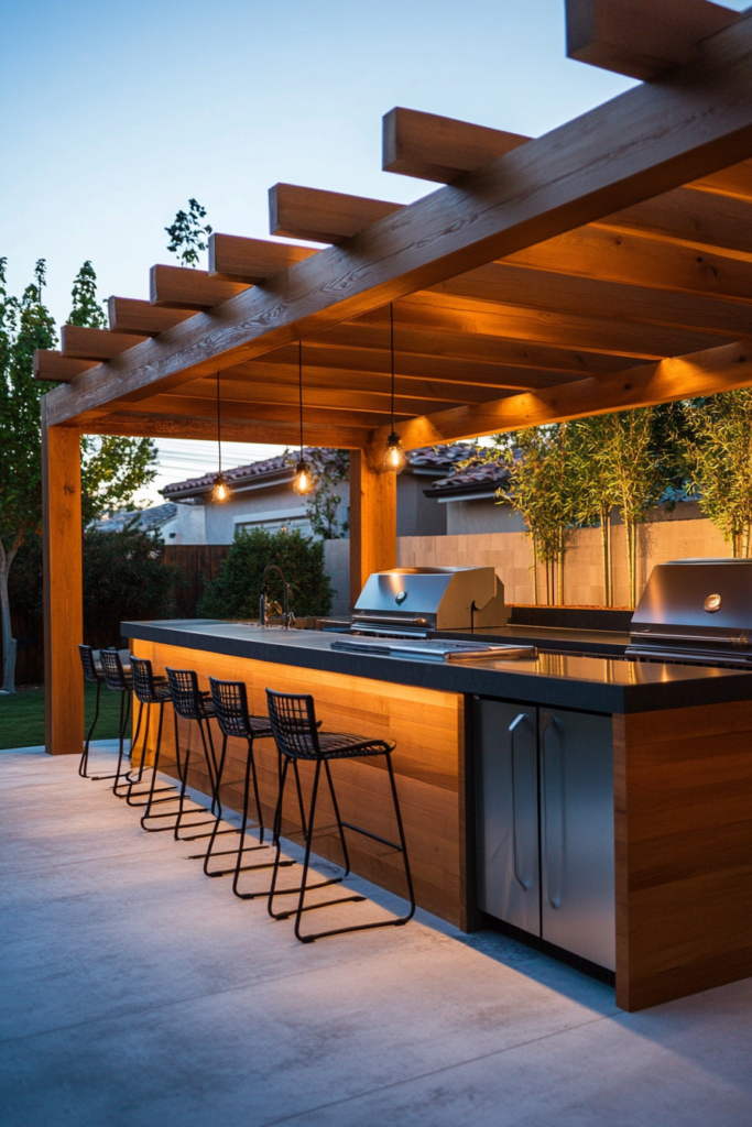 14. Kitchen Pergola with Built-in BBQ