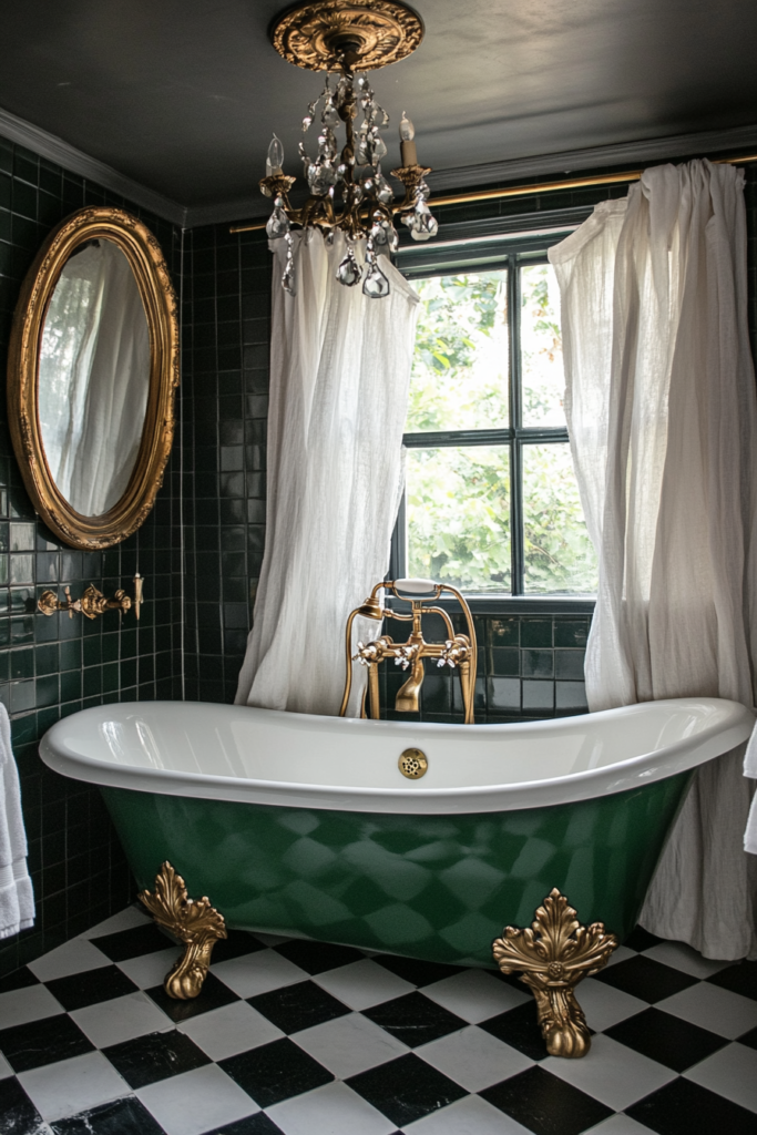 14. Try a Green Clawfoot Bathtub for Vintage Charm