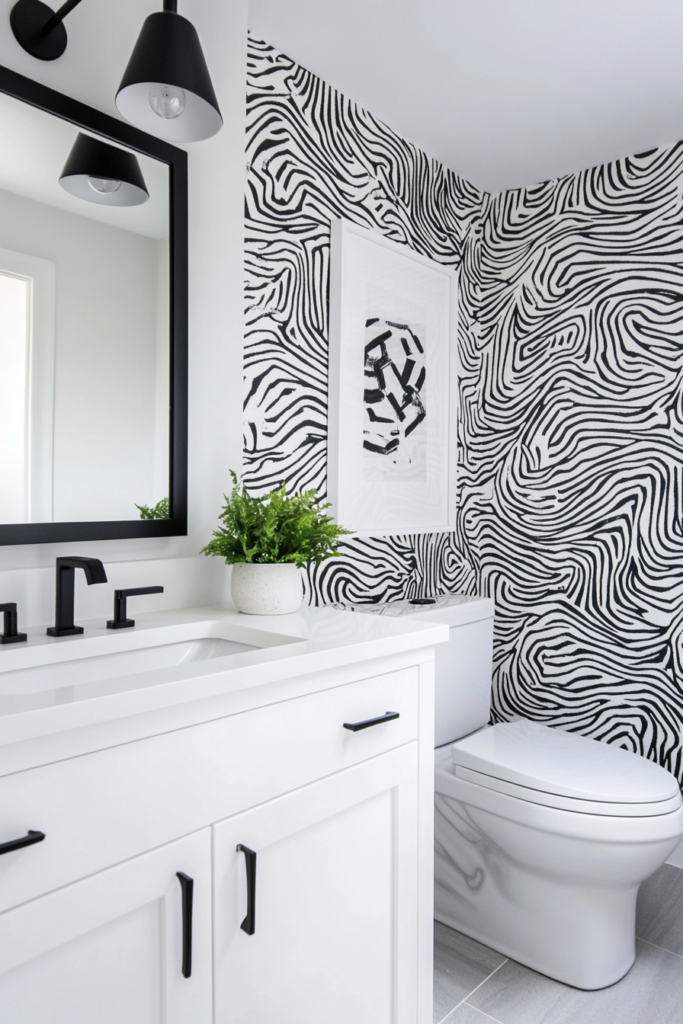 15. Black and White Wallpaper Accent Wall