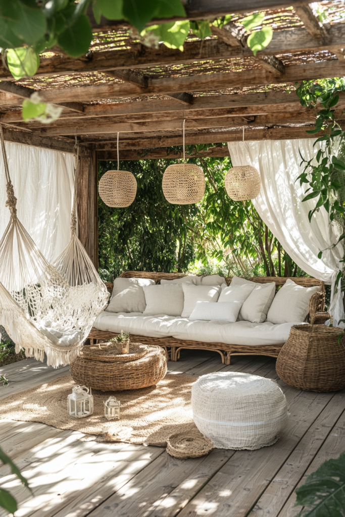 17. Boho-Chic Pergola with Drapes