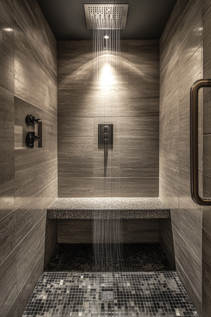17. Ceiling-Mounted Rain Shower for a Luxurious Feel