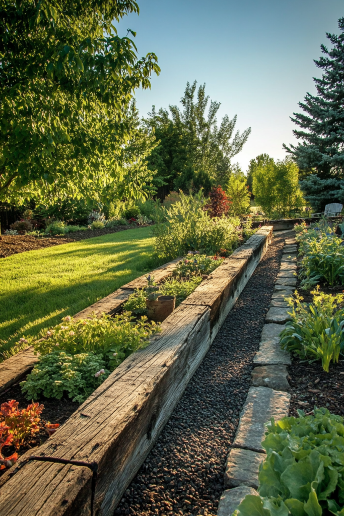 17. Railroad Tie Borders for a Strong and Rustic Look