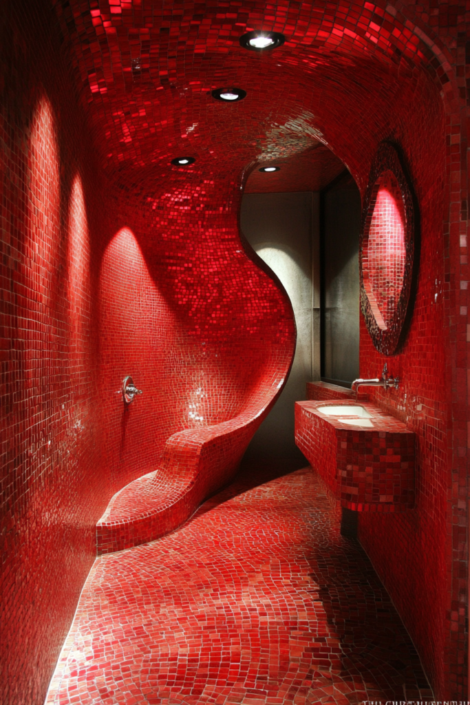 19. Red Mosaic Tiles for a Creative Touch
