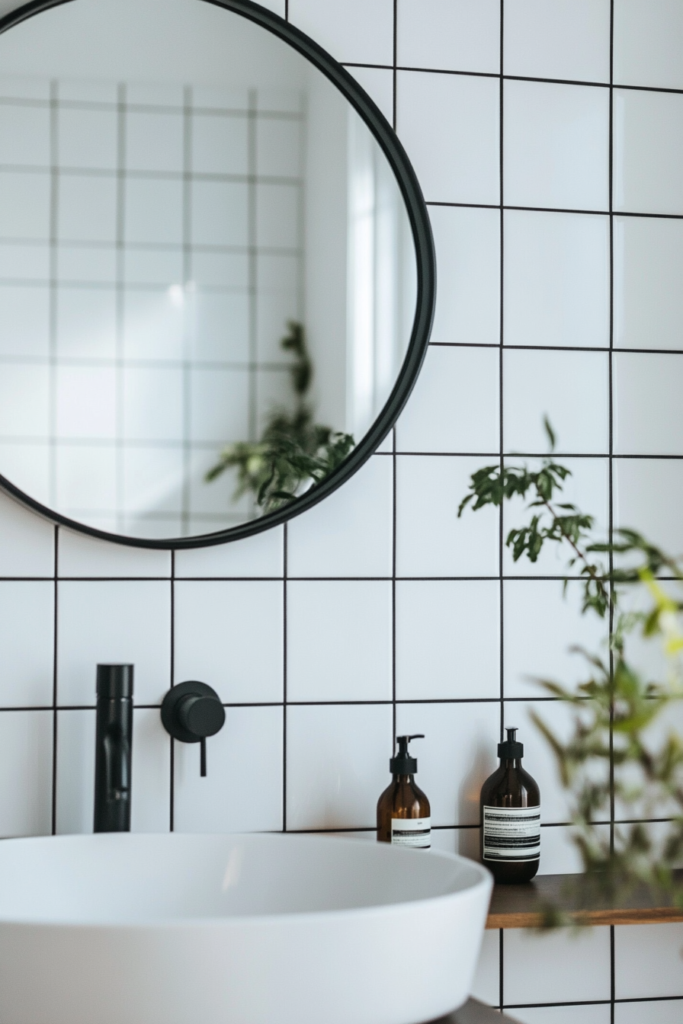 2. Classic White Subway Tiles with Black Grout