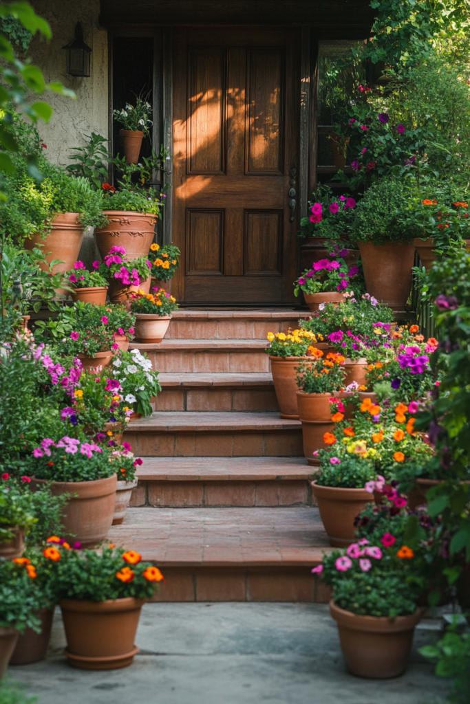 2. Line the Stairs with Potted Blooms