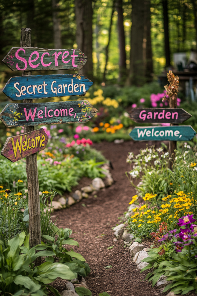 20. Display Charming Garden Signs