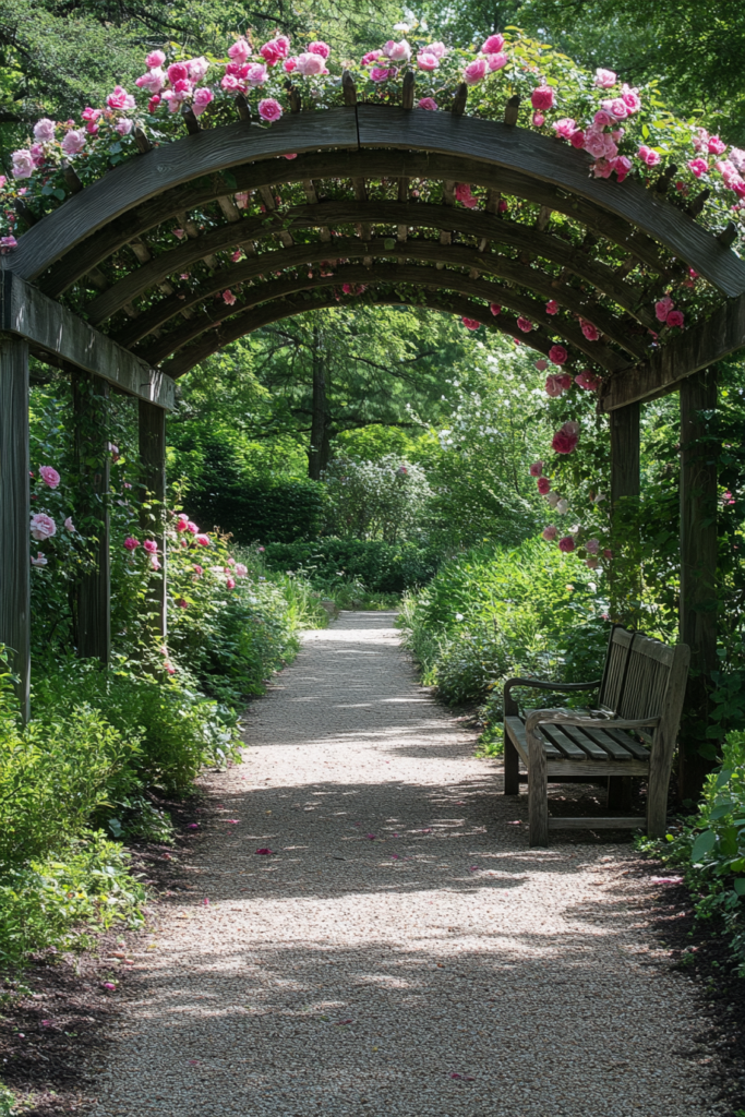 21. Arched Pergola for a Soft Aesthetic