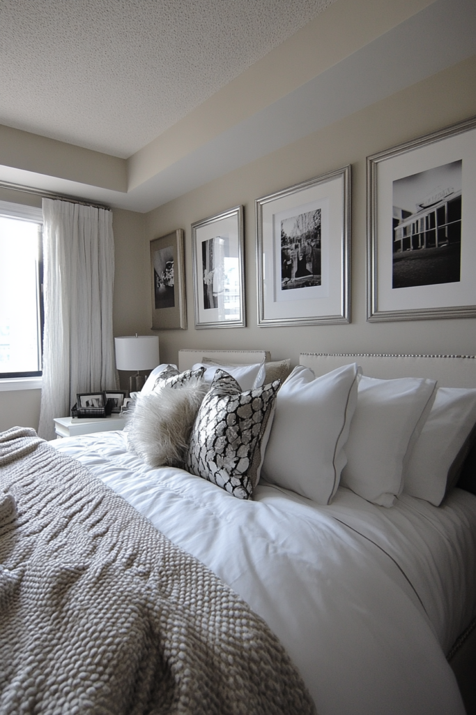 21. White and Silver Gallery Wall for a Personalized Touch