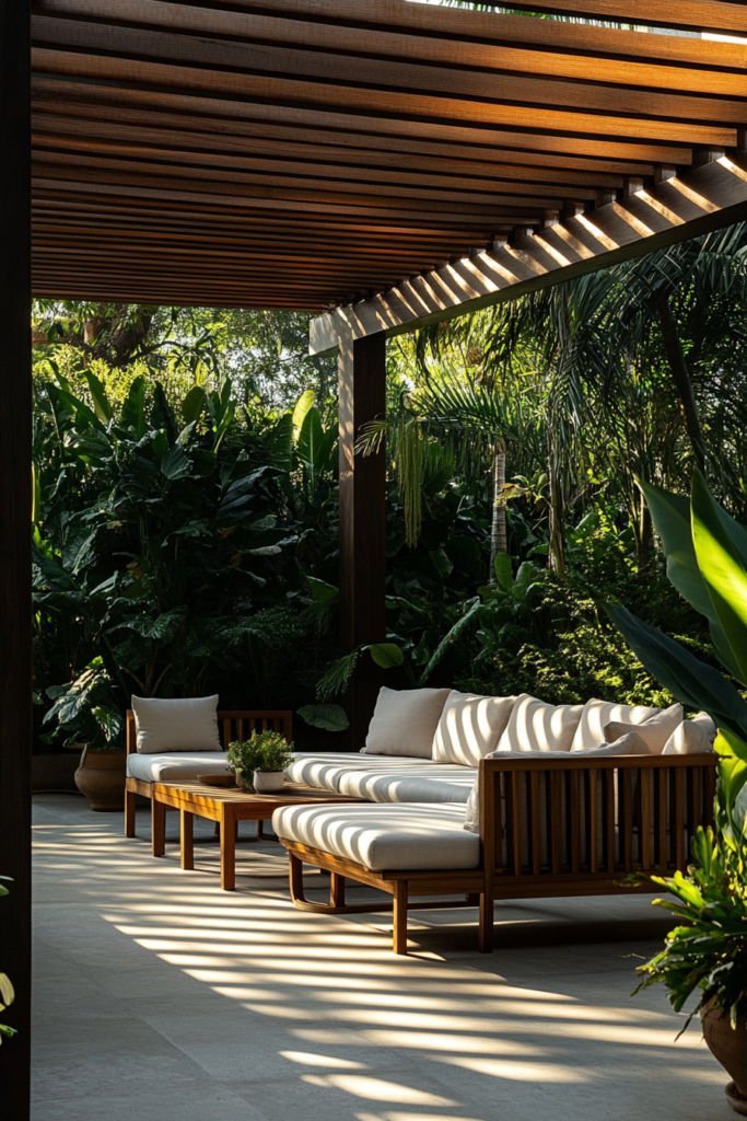 3. Slatted Pergola for Partial Shade