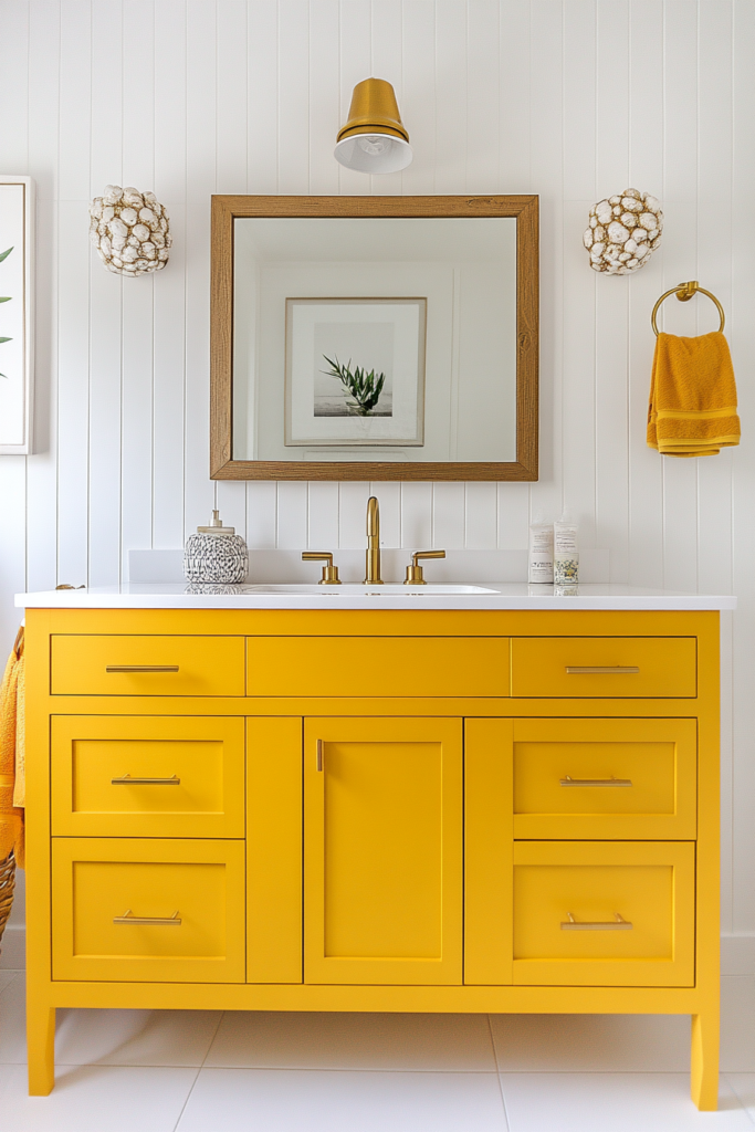 4. Add a Yellow Vanity for a Touch of Drama